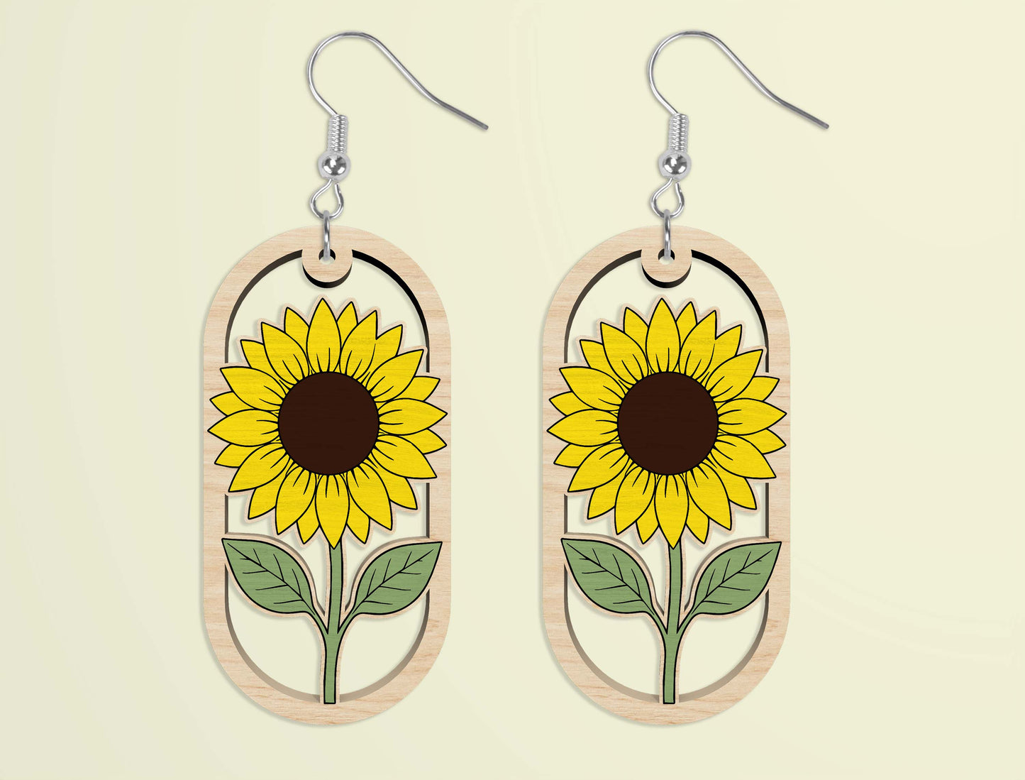 Oval Wooden Floral Dangle Earrings SVG Bundle for xTool and Glowforge