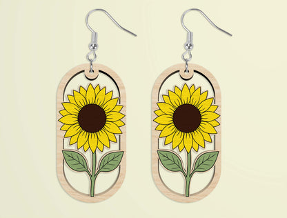 Oval Wooden Floral Dangle Earrings SVG Bundle for xTool and Glowforge