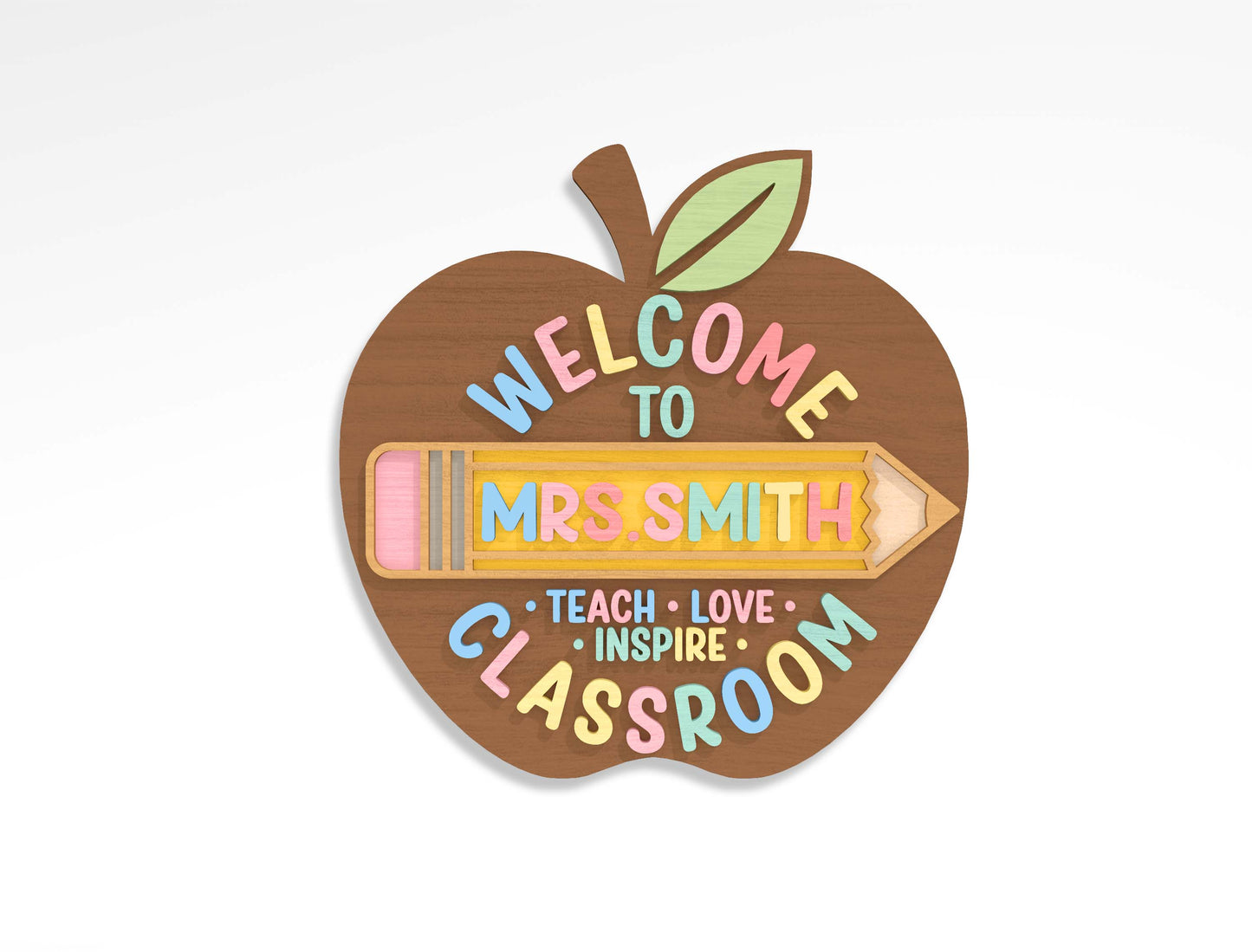 Personalized Teacher Apple Classroom Door Sign SVG Bundle Laser Cut File for xTool and LightBurn