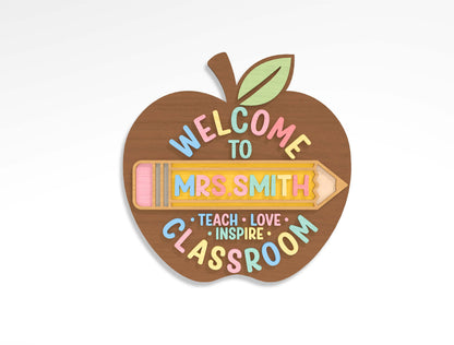 Personalized Teacher Apple Classroom Door Sign SVG Bundle Laser Cut File for xTool and LightBurn