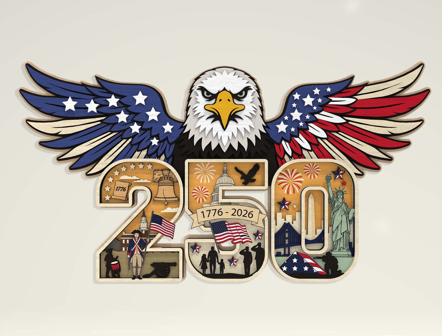 Patriotic Eagle Multilayer Laser Cut File Bundle for Glowforge xTool LightBurn USA Veteran SVG 5 Designs