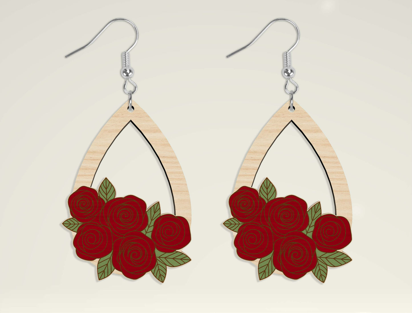 Teardrop Wooden Floral Dangle Earrings SVG Bundle for Glowforge and xTool