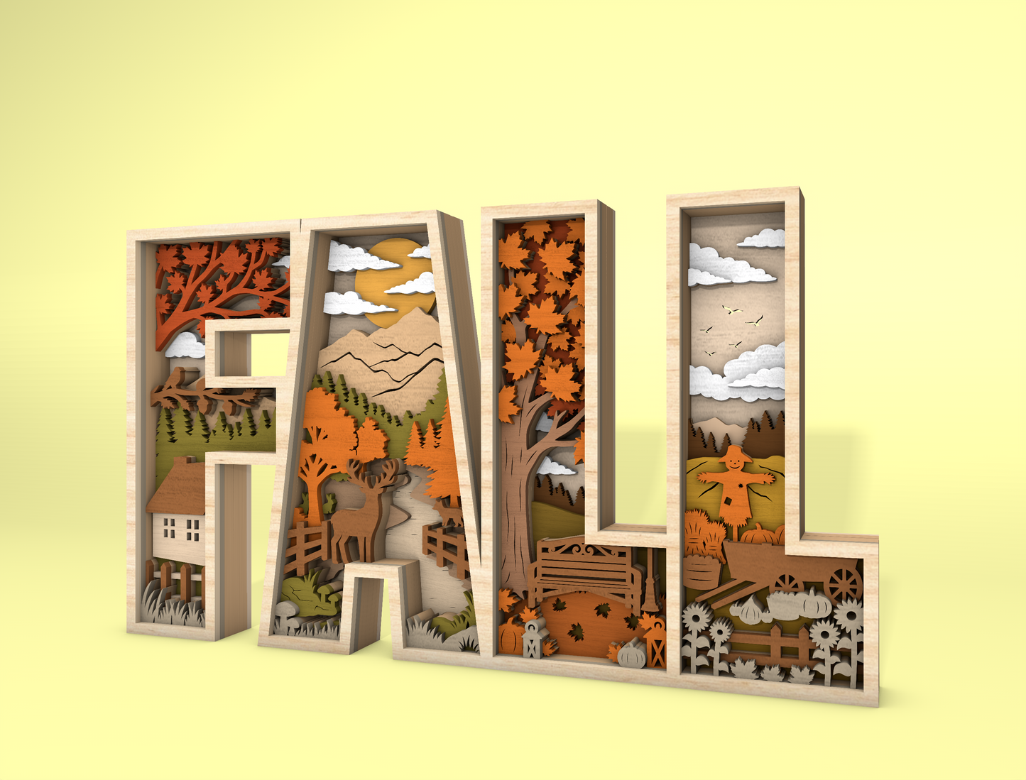 FALL Multilayer Letter Shadow Box SVG for Glowforge xTool LightBurn