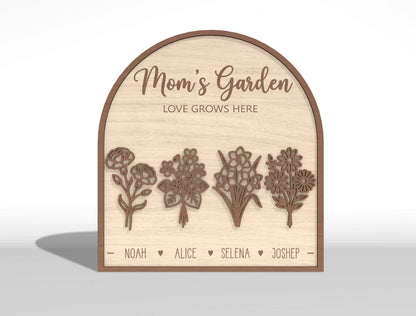 Personalized Mom Garden Custom Family Name Flower SVG for xTool and LightBurn