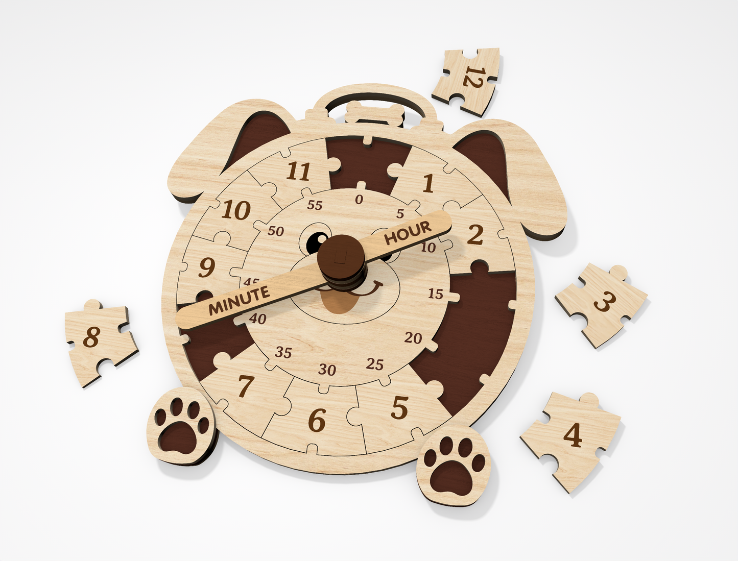 8 Animal Puzzle Clock SVG Bundle Educational Laser Cut File for Glowforge