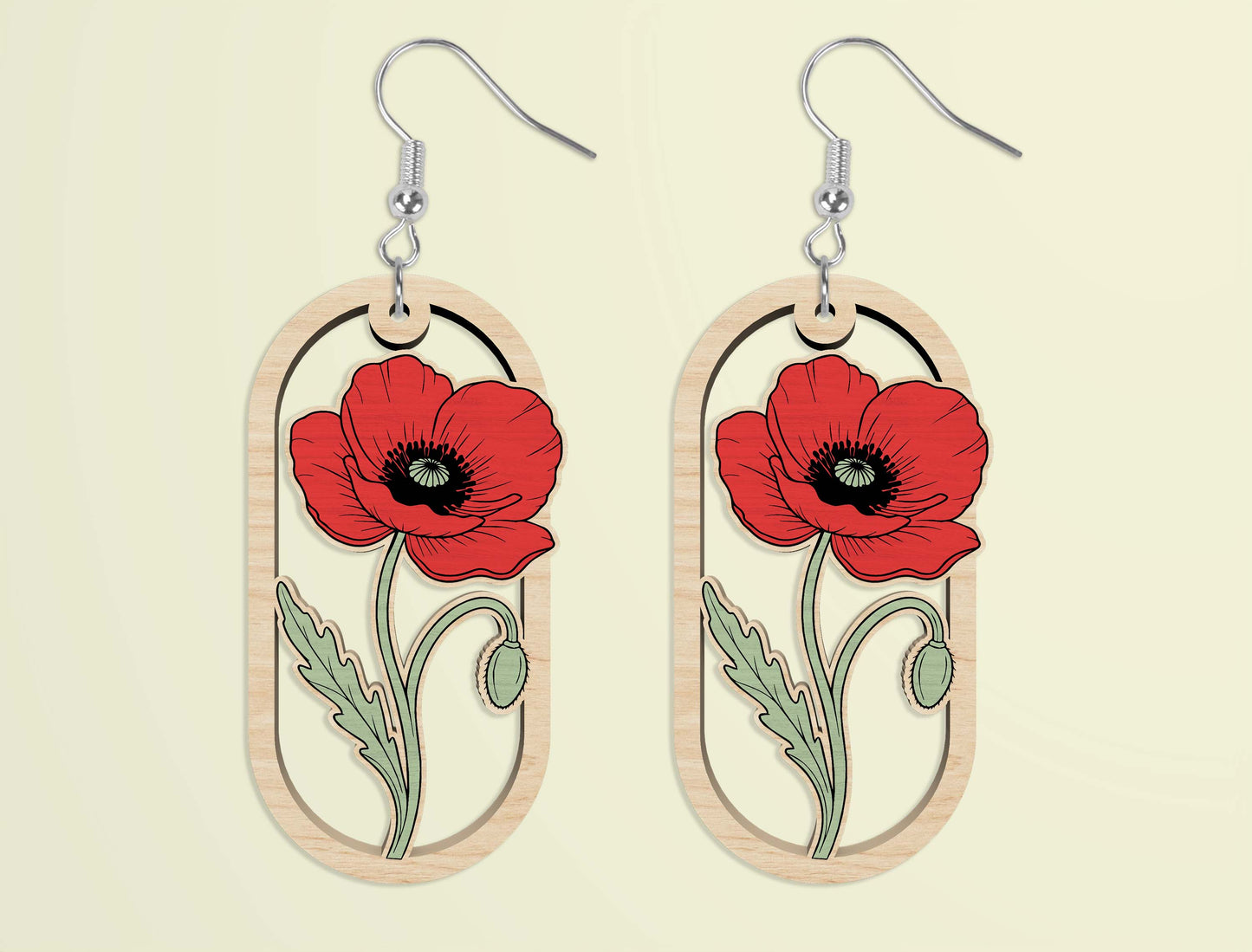 Oval Wooden Floral Dangle Earrings SVG Bundle for xTool and Glowforge