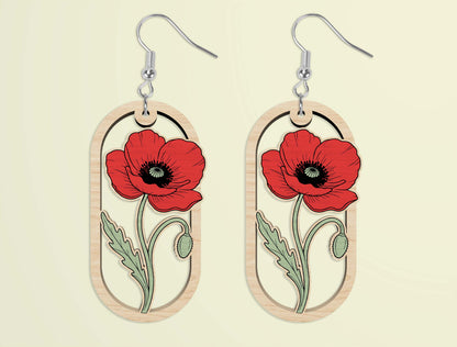 Oval Wooden Floral Dangle Earrings SVG Bundle for xTool and Glowforge