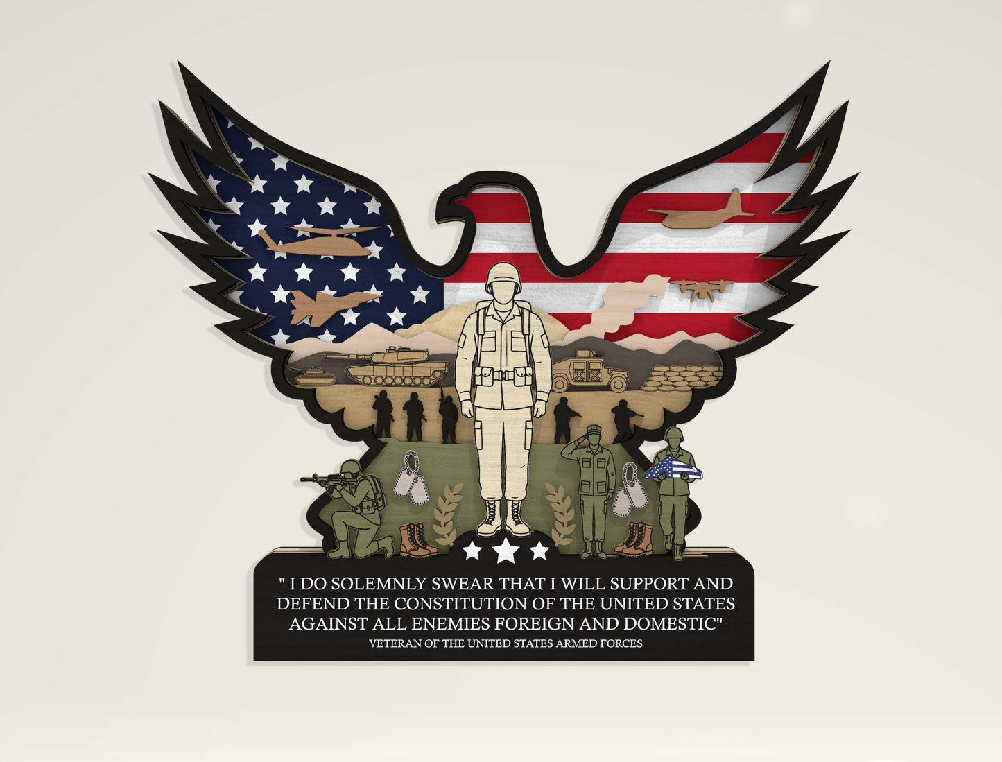 Patriotic Eagle Multilayer Laser Cut File Bundle for Glowforge xTool LightBurn USA Veteran SVG 5 Designs