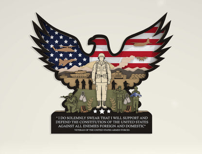 Patriotic Eagle Multilayer Laser Cut File Bundle for Glowforge xTool LightBurn USA Veteran SVG 5 Designs