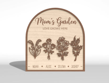 Personalized Mom Garden Custom Family Name Flower SVG for xTool and LightBurn