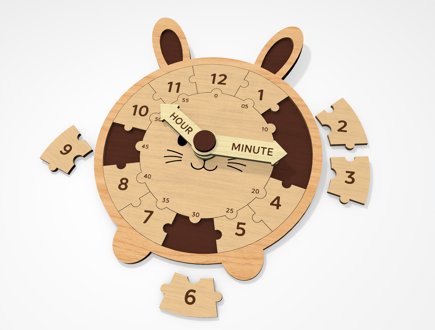 8 Animal Puzzle Clock SVG Bundle Educational Laser Cut File for Glowforge