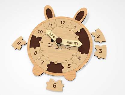 8 Animal Puzzle Clock SVG Bundle Educational Laser Cut File for Glowforge