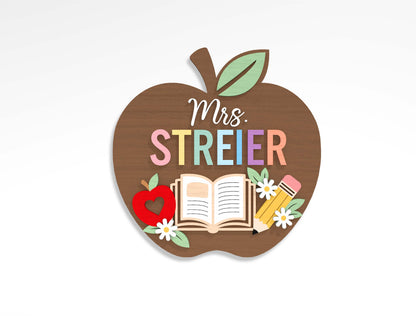 Personalized Teacher Apple Classroom Door Sign SVG Bundle Laser Cut File for xTool and LightBurn