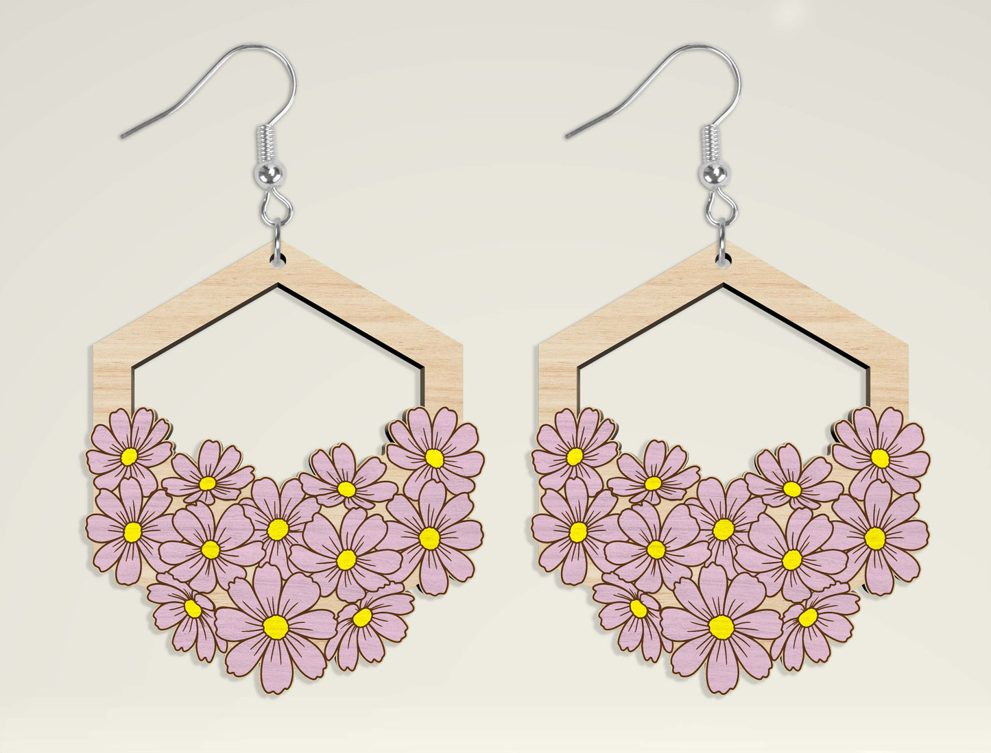 Teardrop Wooden Floral Dangle Earrings SVG Bundle for Glowforge and xTool