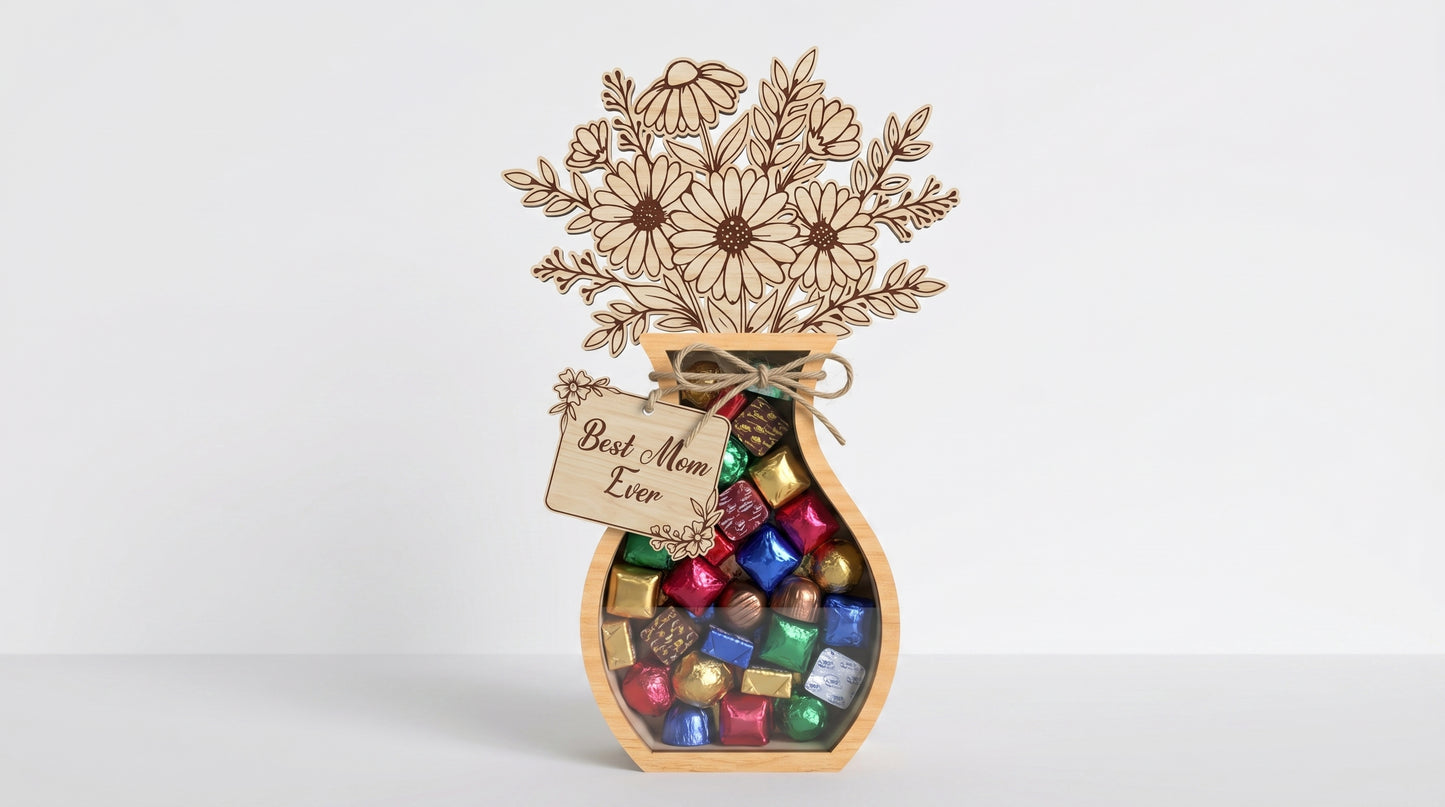 Mother's Day Flower Vase Candy Holder SVG 3D Bouquet Jar Laser Cut File for Glowforge and xTool