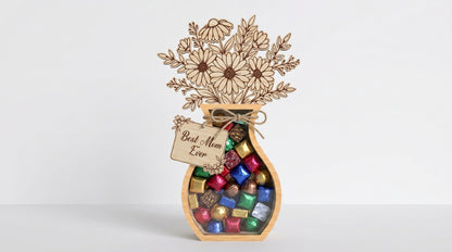 Mother's Day Flower Vase Candy Holder SVG 3D Bouquet Jar Laser Cut File for Glowforge and xTool