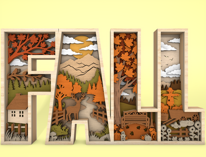 FALL Multilayer Letter Shadow Box SVG for Glowforge xTool LightBurn