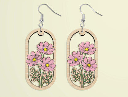 Oval Wooden Floral Dangle Earrings SVG Bundle for xTool and Glowforge
