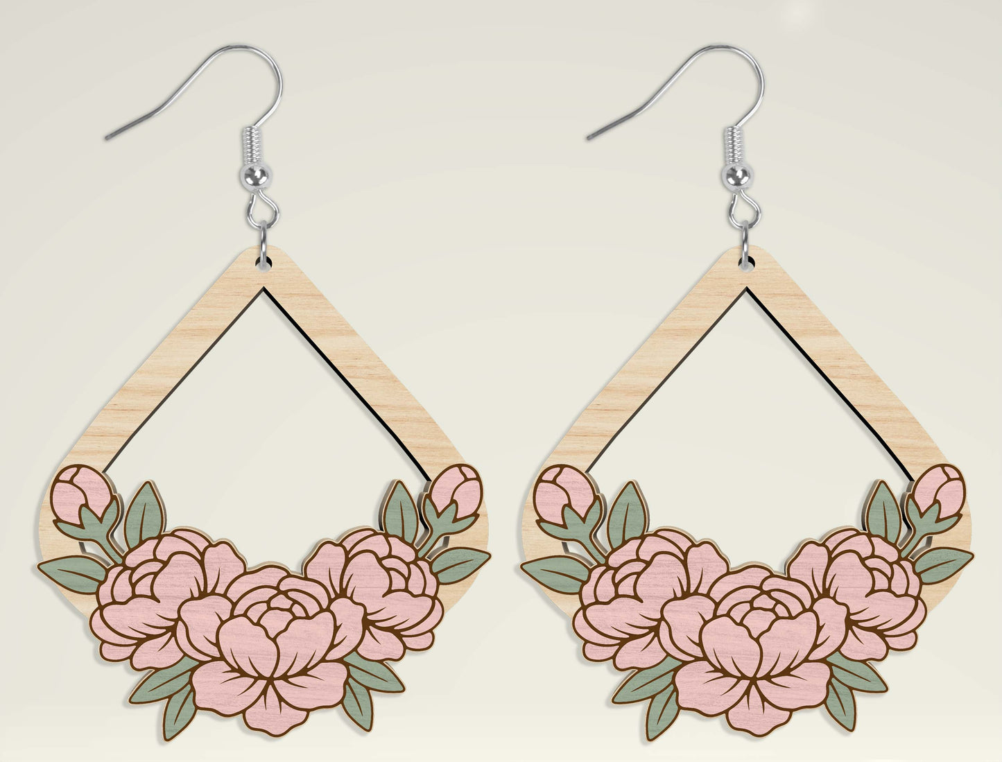 Teardrop Wooden Floral Dangle Earrings SVG Bundle for Glowforge and xTool