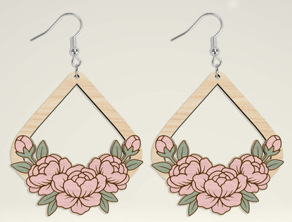 Teardrop Wooden Floral Dangle Earrings SVG Bundle for Glowforge and xTool