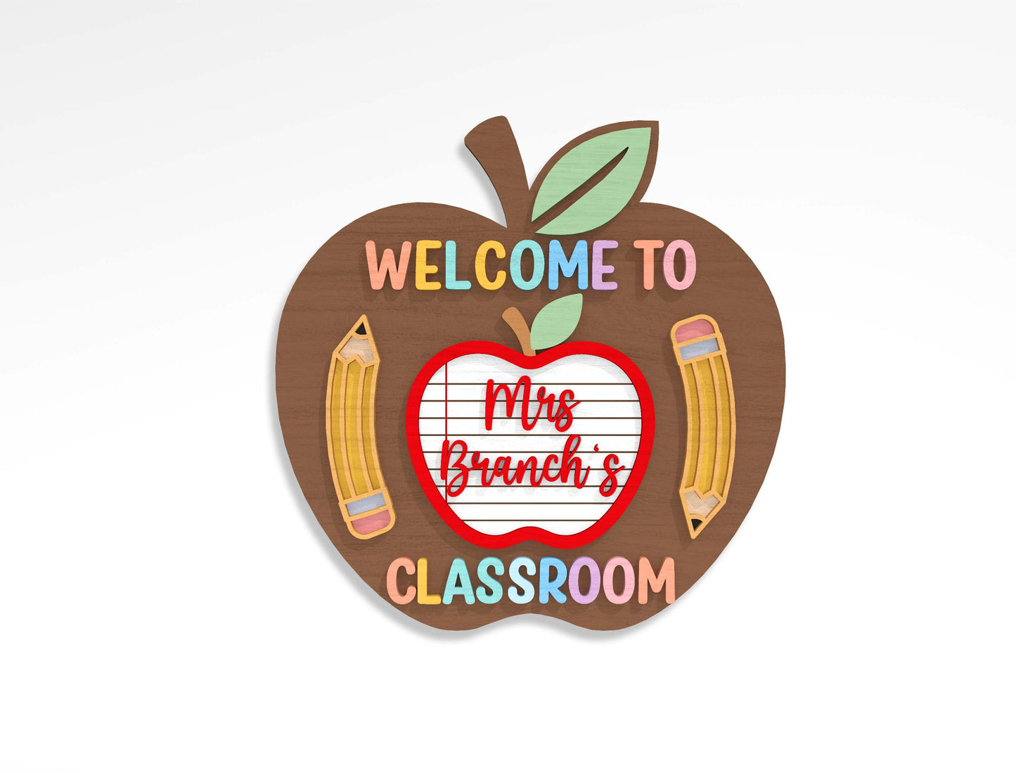 Personalized Teacher Apple Classroom Door Sign SVG Bundle Laser Cut File for xTool and LightBurn