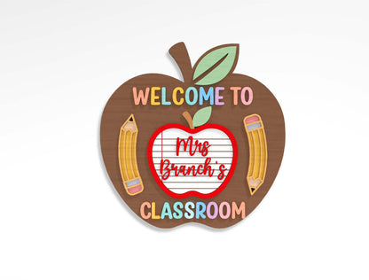 Personalized Teacher Apple Classroom Door Sign SVG Bundle Laser Cut File for xTool and LightBurn