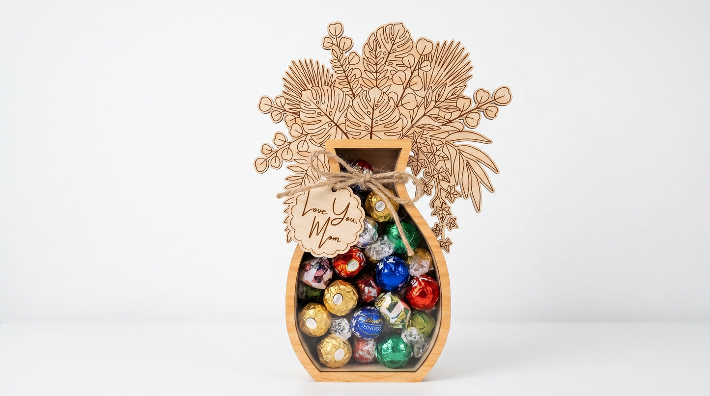 Mother's Day Flower Vase Candy Holder SVG 3D Bouquet Jar Laser Cut File for Glowforge and xTool