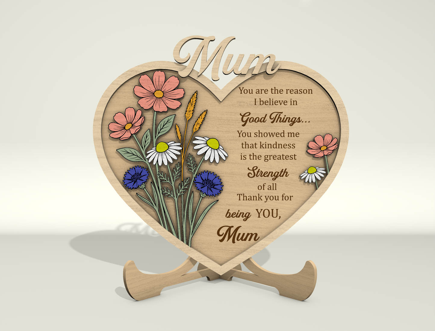 Mother Heart Sign SVG Bundle Floral Mom Gift Laser Cut File for LightBurn and Glowforge