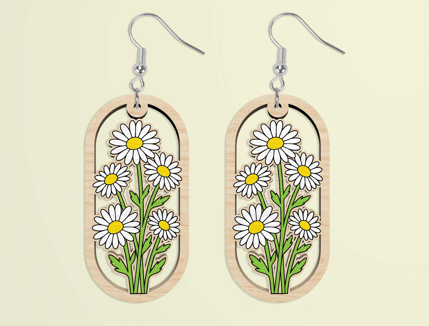 Oval Wooden Floral Dangle Earrings SVG Bundle for xTool and Glowforge