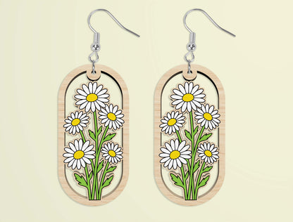 Oval Wooden Floral Dangle Earrings SVG Bundle for xTool and Glowforge