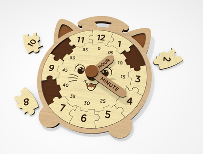 8 Animal Puzzle Clock SVG Bundle Educational Laser Cut File for Glowforge