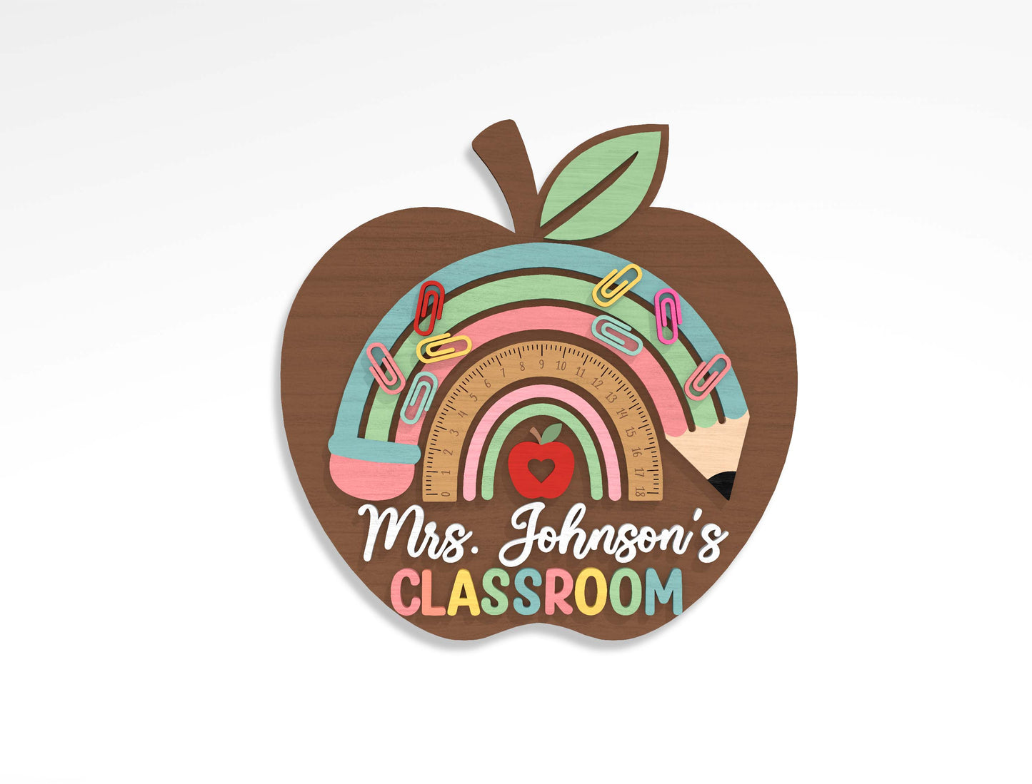 Personalized Teacher Apple Classroom Door Sign SVG Bundle Laser Cut File for xTool and LightBurn