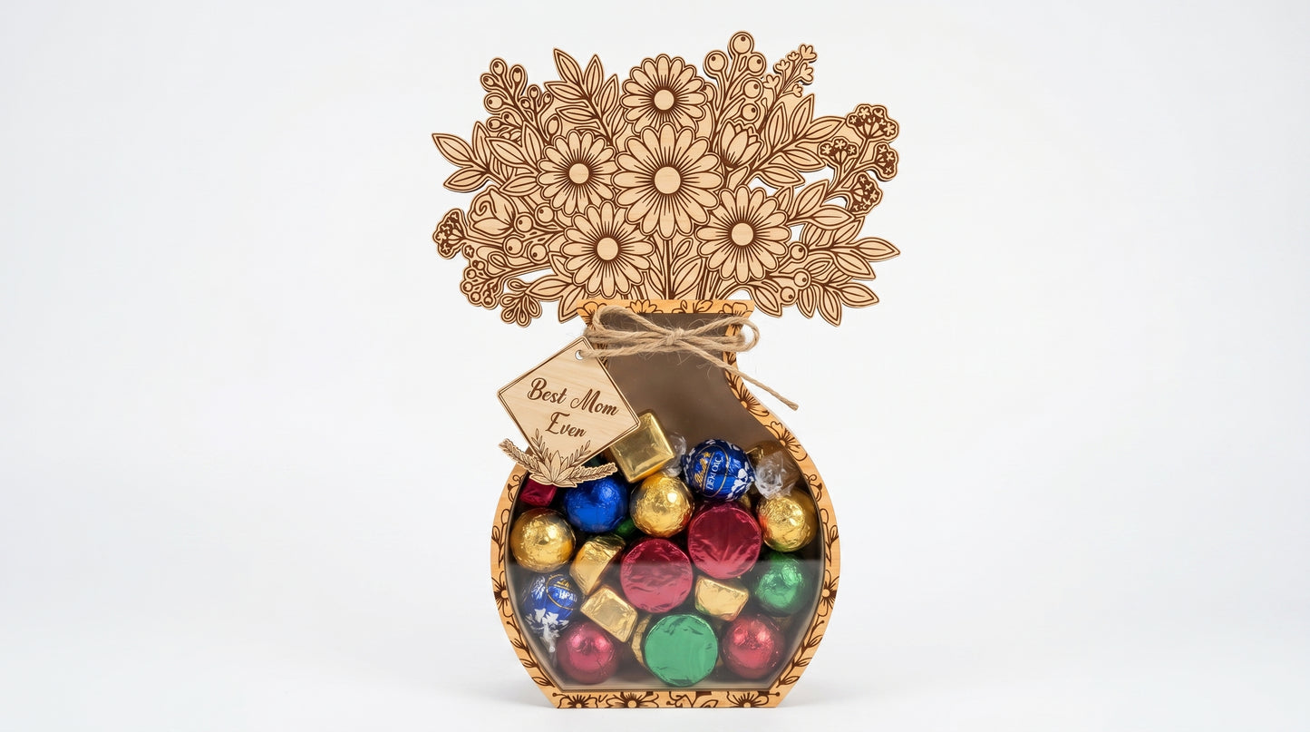 Mother's Day Flower Vase Candy Holder SVG 3D Bouquet Jar Laser Cut File for Glowforge and xTool