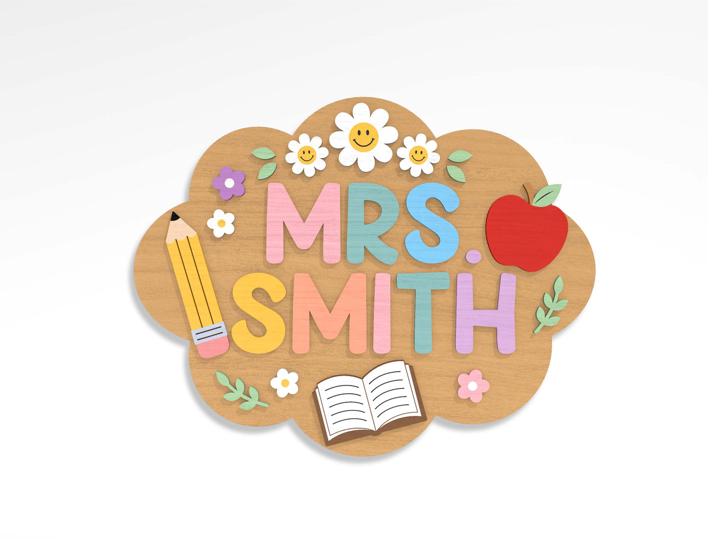 Personalized Teacher Apple Classroom Door Sign SVG Bundle Laser Cut File for xTool and LightBurn