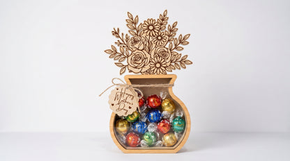 Mother's Day Flower Vase Candy Holder SVG 3D Bouquet Jar Laser Cut File for Glowforge and xTool