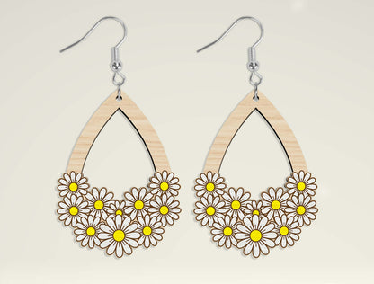 Teardrop Wooden Floral Dangle Earrings SVG Bundle for Glowforge and xTool