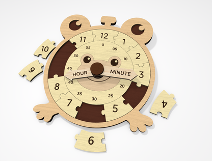 8 Animal Puzzle Clock SVG Bundle Educational Laser Cut File for Glowforge
