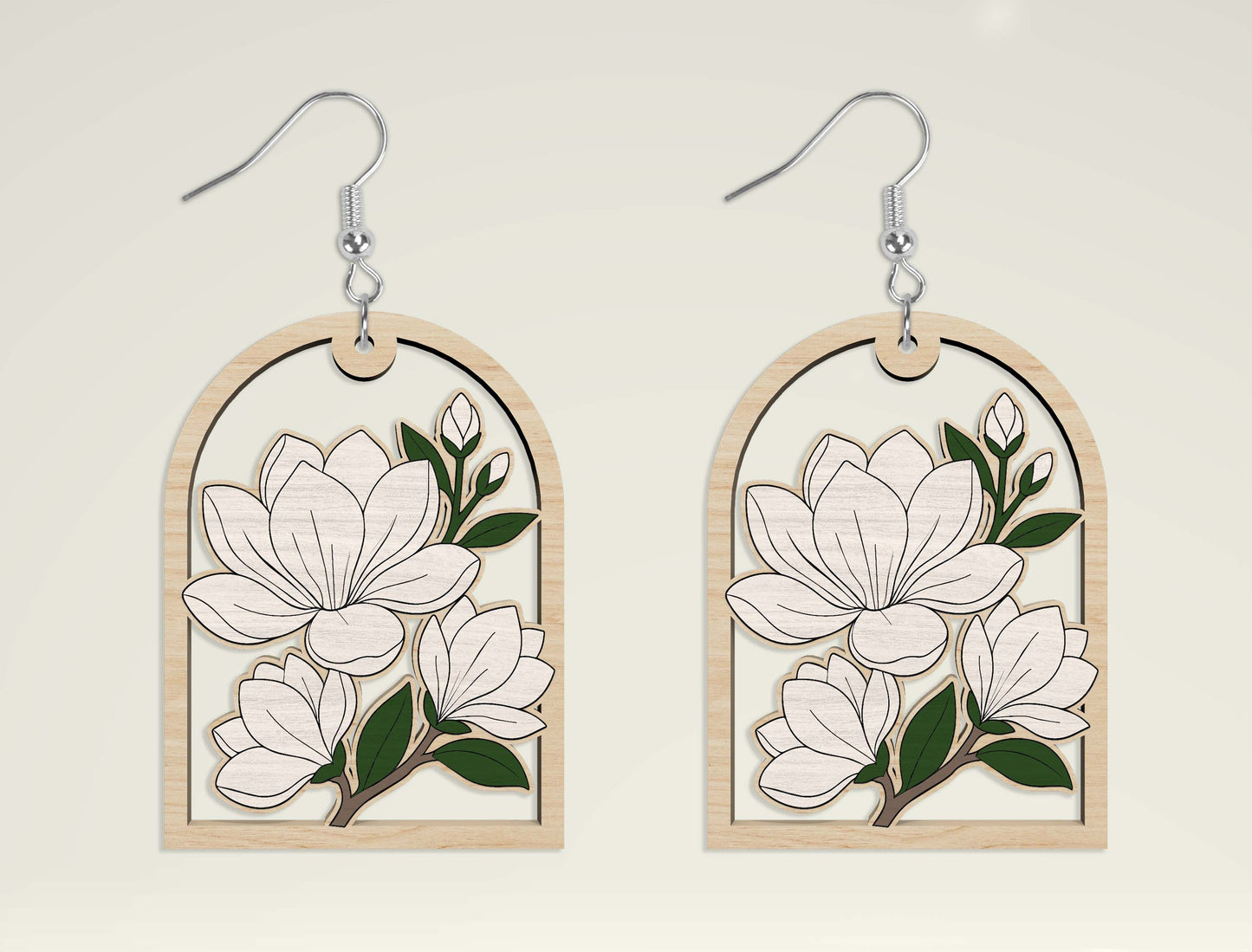 Floral Wooden Dangle Earrings SVG Bundle | Teardrop Arch Circle Flower Earrings Set | Laser Cut File