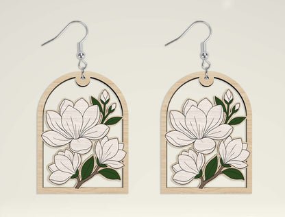 Floral Wooden Dangle Earrings SVG Bundle | Teardrop Arch Circle Flower Earrings Set | Laser Cut File