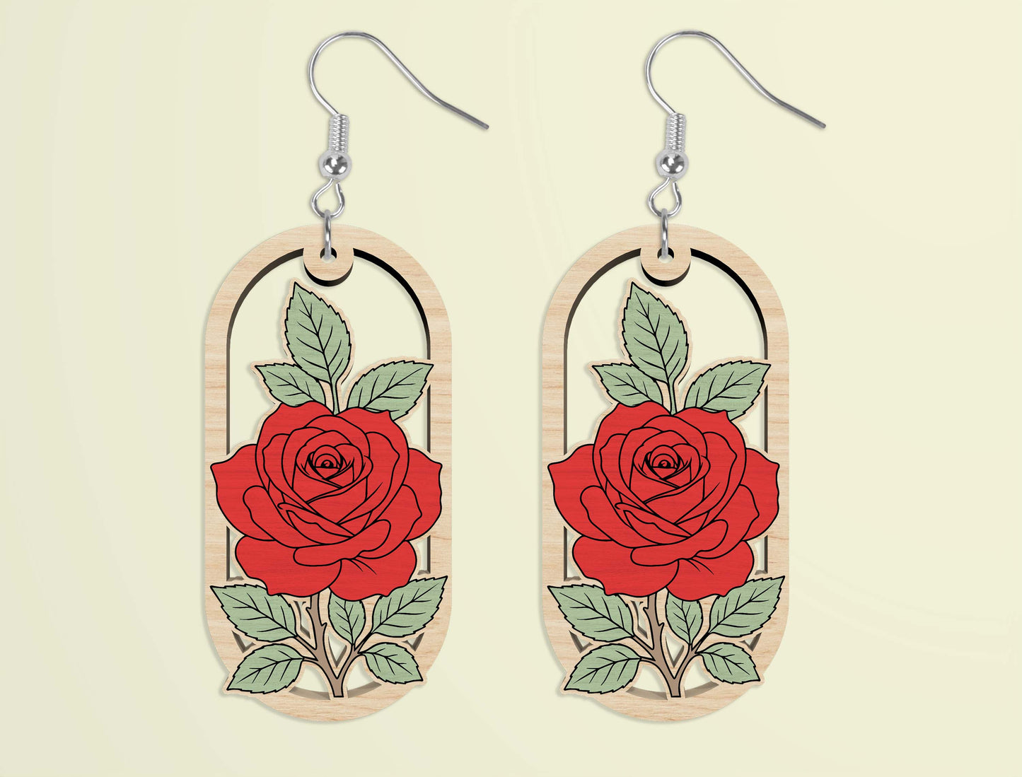 Oval Wooden Floral Dangle Earrings SVG Bundle for xTool and Glowforge