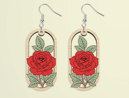 Oval Wooden Floral Dangle Earrings SVG Bundle for xTool and Glowforge