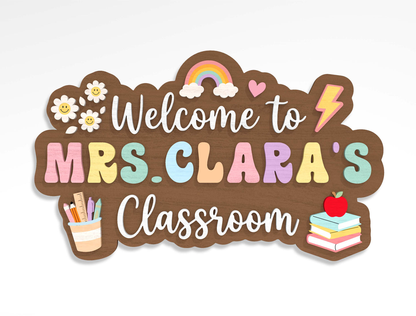 Personalized Teacher Apple Classroom Door Sign SVG Bundle Laser Cut File for xTool and LightBurn