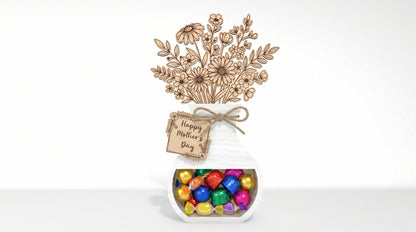 Mother's Day Flower Vase Candy Holder SVG 3D Bouquet Jar Laser Cut File for Glowforge and xTool