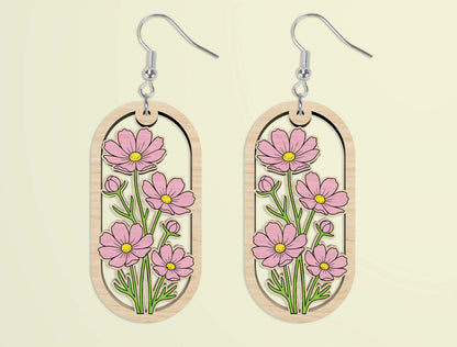 Oval Wooden Floral Dangle Earrings SVG Bundle for xTool and Glowforge