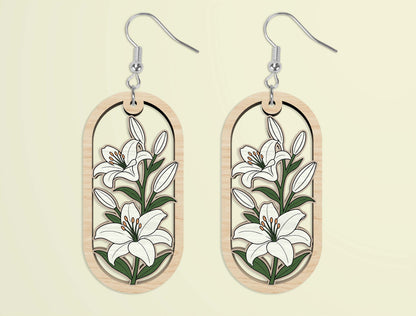 Oval Wooden Floral Dangle Earrings SVG Bundle for xTool and Glowforge