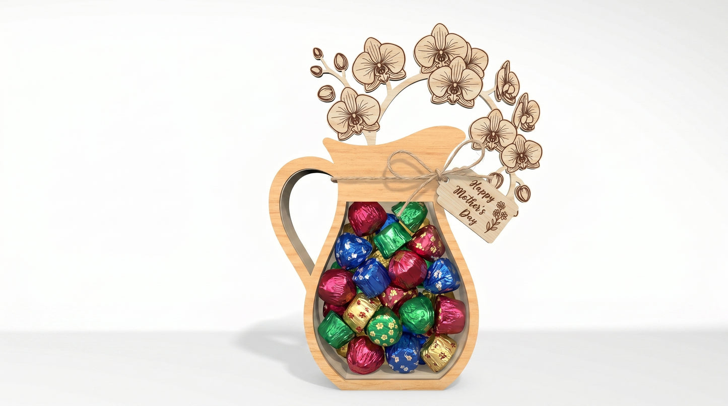 Mother's Day Flower Vase Candy Holder SVG 3D Bouquet Jar Laser Cut File for Glowforge and xTool