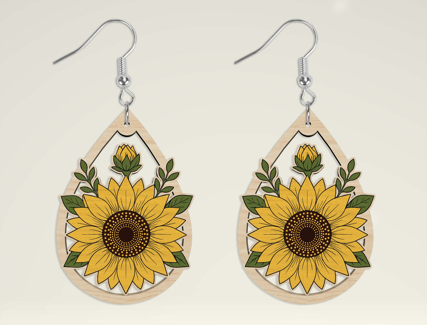 Floral Wooden Dangle Earrings SVG Bundle | Teardrop Arch Circle Flower Earrings Set | Laser Cut File