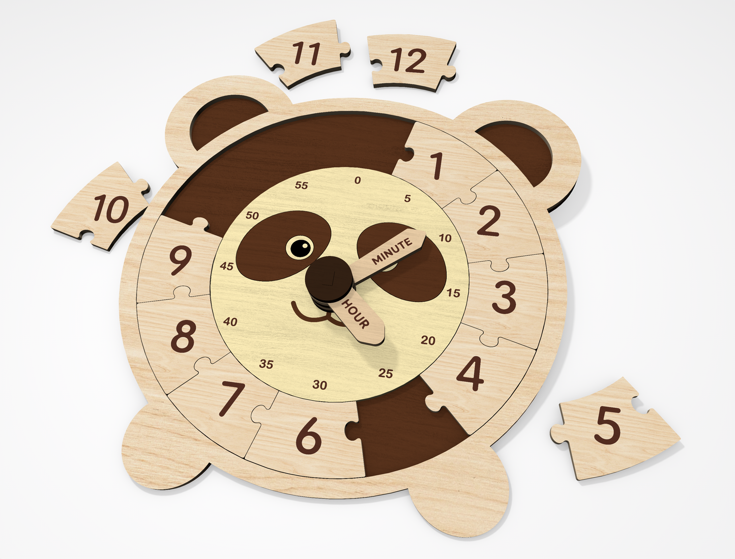 8 Animal Puzzle Clock SVG Bundle Educational Laser Cut File for Glowforge