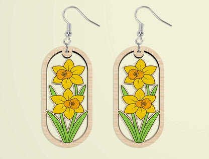 Oval Wooden Floral Dangle Earrings SVG Bundle for xTool and Glowforge