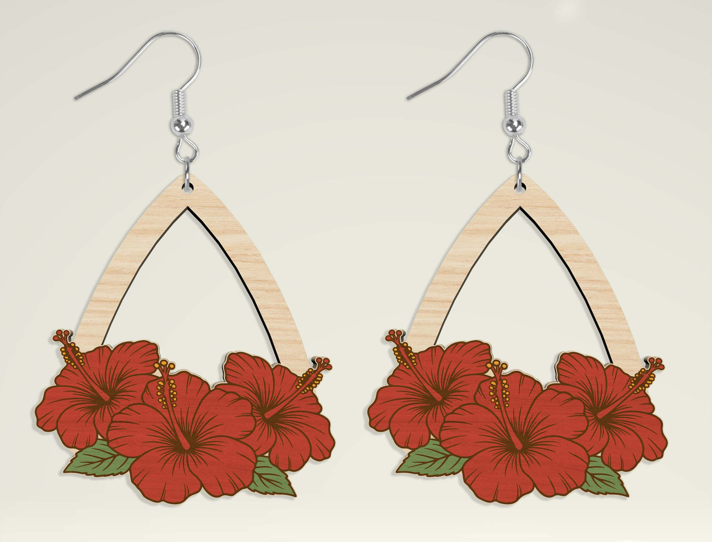 Teardrop Wooden Floral Dangle Earrings SVG Bundle for Glowforge and xTool
